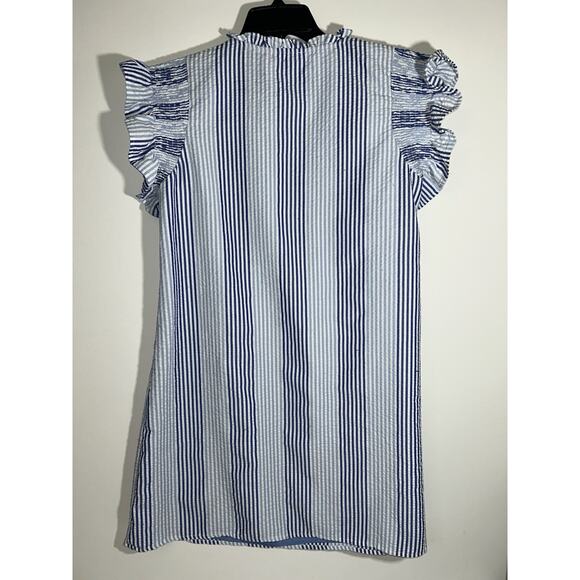 THML Anthropologie Flutter Sleeve Blue White Striped Dress Women’s Medium - Picture 2 of 6